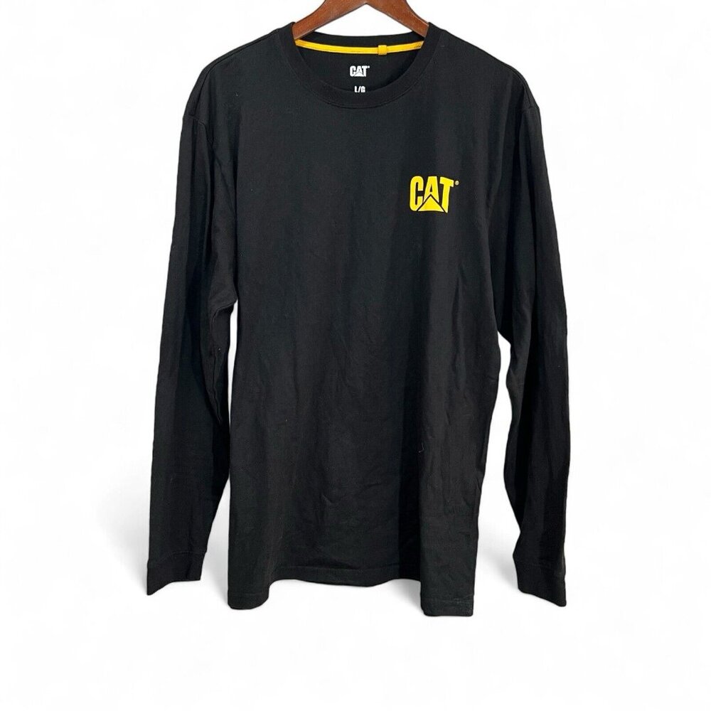 Caterpillar CAT Mens Long Sleeve Size Large Black Crew Neck Logo Black Arm Logo